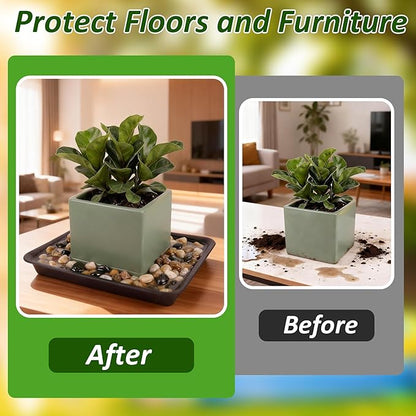 6PCS Plant Saucers for Indoors - 6 8 10 Inch Plastic Plant Trays for Pots Rectangle Plant Plates to Catch Water