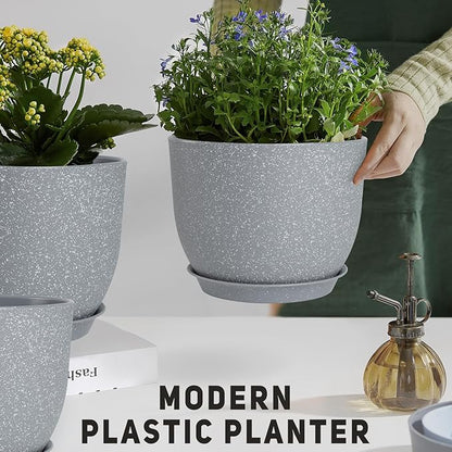 Plant Pots 10/9/8/7.5/7 inch Flower Pots with Multi Mesh Drainage Holes, Planters for Indoor Outdoor Garden Plants and Flowers. (Gray)