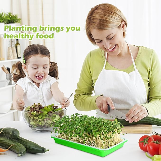 EBaokuup 10 Pack Seed Sprouter Tray with Drain Holes - BPA Free Seed Garden Plant Germination Propagation Trays, Soil-Free Wheatgrass Tray Sprouter Microgreens Growing Kit with Germinating Paper
