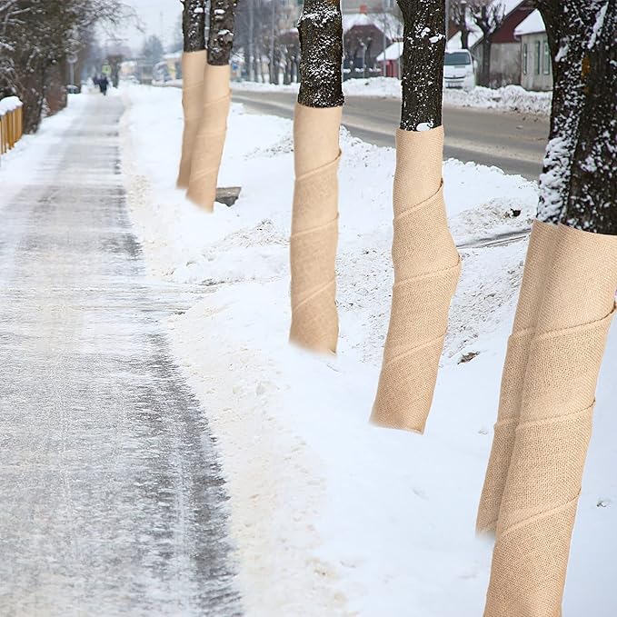 Natural Burlap Tree Wrap Burlap Rolls for Gardening Tree Trunk Wrap Fabric Tree Protector Burlap Wrap Plants Bandage for Keeping Warm and Moisturizing (4 Rolls,4.7 Inches Width)