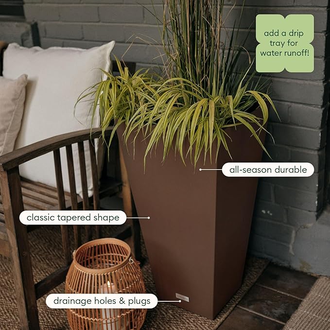 Veradek V-Resin Indoor/Outdoor Taper Planter, Set of 2 (30 inch, Espresso)
