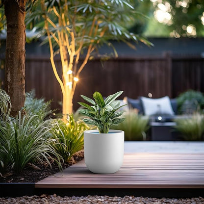 Kante 16.5" Round Concrete Planter, Large Cylinder Plant Pot with Curved Bottom and Drainage Hole, for Indoor and Outdoor Use – Garden or Patio, White Finish with Painted Interior