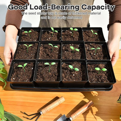 June Fox 60 Pcs Square Nursery Pots for Plants, 5 Pcs Seed Starter Tray Kit, 3.3 Inch Small Seedling Pots with Drain Holes, 60 Plant Labels (Black)