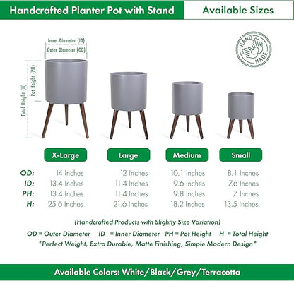 D'vine Dev 8 Inch Planter Pot with Stand, Mid-Century Tall Plant Pot with Legs for Indoor Plants, Small, Grey, 88-O-A-3