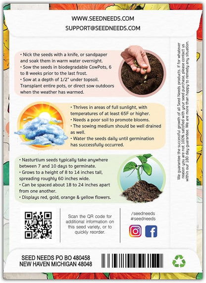 Seed Needs Nasturtium Seeds for Planting Double Gleam Nasturtiums - Non-GMO Heirloom & Untreated Flower Seed to Plant and Grow a Home Grown Edible Wildflower Garden