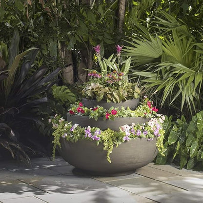 Crescent Garden Orinoco Planter Bowl – Double-Walled Resin Pot for Succulents, Flowers Without Drain Hole - 21" W x 8.25" H (Old Bronze)