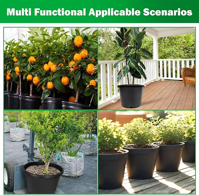 Nursery Pots with Drainage Holes Pack of 10 Pcs 15 Gallon and Plant Label Flexible Seedling Pots Seed Starting Planter for Indoor Outdoor Flowers Succulents Cactus