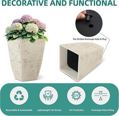 19" H Country White Square Planters for Outdoor Plants, Set of 2 Large Flower Pot with Drainage Hole, Weather-Resistant for Porch,Garden, Patio or Indoor Use
