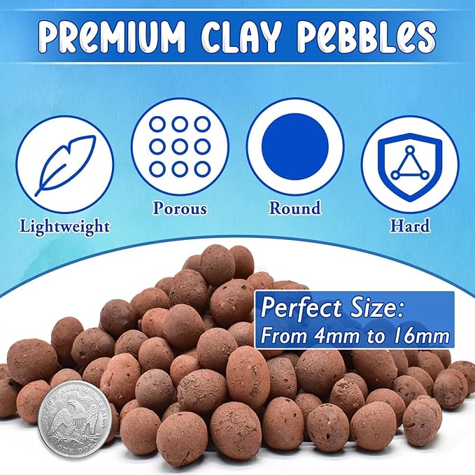 ZeeDix 10LBS Lightweight Expanded Clay Pebbles - pH-Balanced Hydroponic Growing Media for Aquaponics & Indoor Plants (Reusable Soilless Aggregate)
