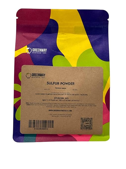 Greenway Biotech, Inc. Organic Sulfur Powder Fertilizer for Plants - Required to Lower pH & Improve Sulfur Deficiencies- Essential Nutrients for Plant Growth with Macronutrients - 1 Pound