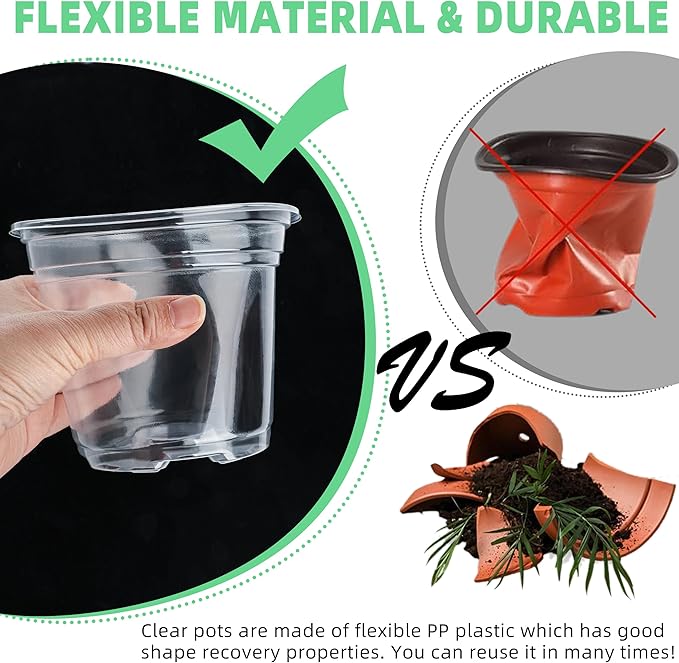 Small Plastic Plant Nursery Pot/Pots (36 Packs 5/4/3.5 Inch Plant Pot and 40 Plant Labels) Seedlings Flower Plant Container (Transparent) Seed Starting Pots Indoor Outdoor