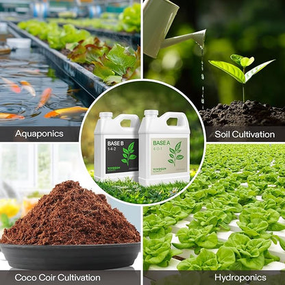 VIVOSUN Coco Coir Brick and Plant Food Nutrients Base A(4-0-1) & B(1-4-2) Bundle, All Purpose Liquid Fertilizer, Hydroponic Plant Food Supports Vegetative and Flowering Stages for Outdoor & I