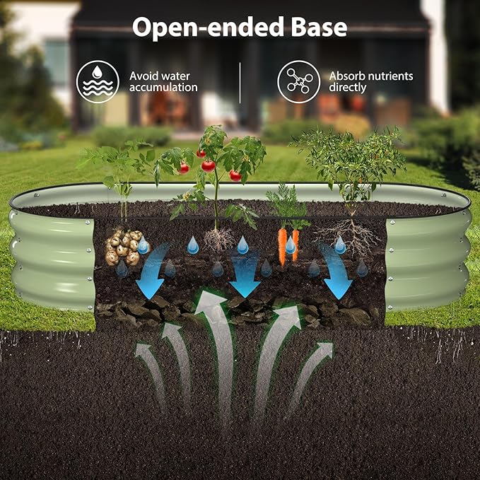 Raised Garden Bed Kit, 5x2x1 ft Galvanized Planter Box Outdoor with Safety Edging, Large Metal Raised Beds for Gardening Vegetables Flower Fruits (Avocado Green)