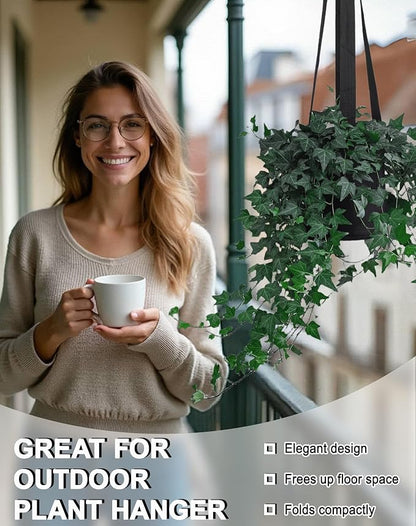 Dual-Use Felt Hanging Planter & Plant Hanger Set - 2 Pack 6.5 Inch with 2 Hooks, Breathable Hanging Planter Basket for Indoor/Outdoor, Balcony Planter for Succulent, Strawberry, Herbs, Orchids (Black)