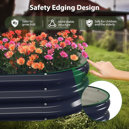 Raised Garden Bed Kit, 6x3x1 ft Galvanized Planter Box Outdoor with Safety Edging, Large Metal Raised Beds for Gardening Vegetables Flower Herb (Navy Blue)