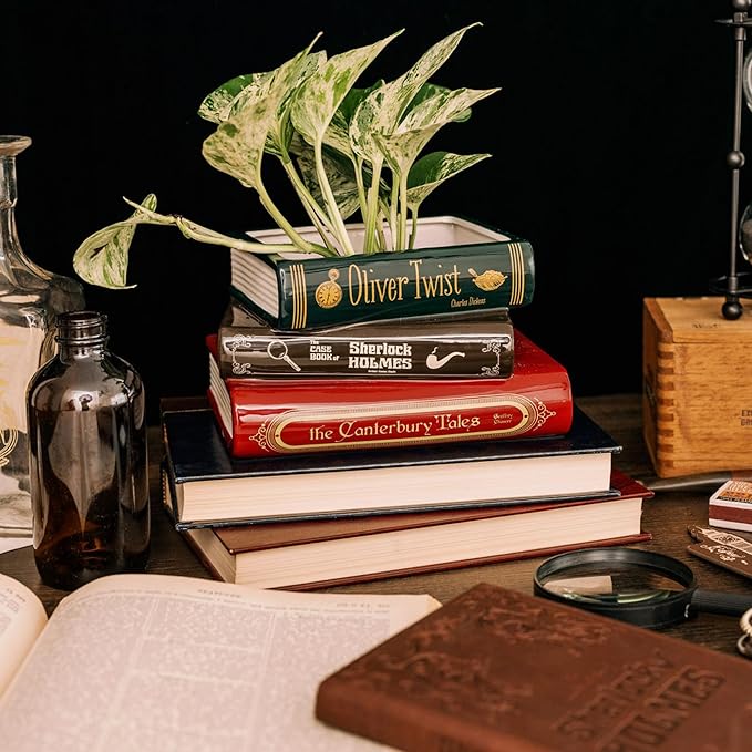 Steel Mill & Co Original Small Book-Shaped Decorative Planter, Ceramic Planter for Cute Home Decor, Unique Bookshelf Planter for Book Lovers (Oliver Twist/Sherlock Holmes/The Canterbury Tales)