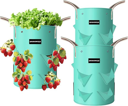 3 Pack 10 Gallon Strawberry Grow Bags, Heavy Duty PE Plant Pots with Breathable Windows and Drainage Holes, Ideal for Strawberries, Veggies, Flowers and Balcony
