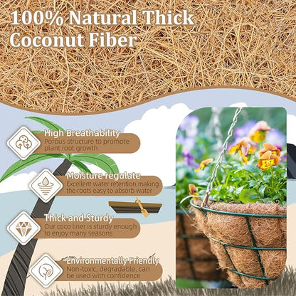 Legigo 4 Pack 10 Inch Hanging Basket Coco Liners Replacement, 100% Natural Round Coconut Coco Fiber Planter Basket Liners for Hanging Basket Flowers Vegetables