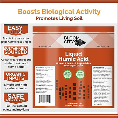 Organic Liquid Humic Soil Health Formula, Great for Houseplants, Gardens and Lawns, by Bloom City, 1/2 Pint (8 oz) Concentrated Makes 30+ Gallons