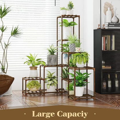 Bamworld Plant Stand Indoor Corner Plant Shelf Wood Plant Holder 13 Pots for Multiple Plants Home Decor for Gardening Gifts