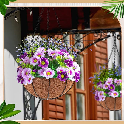 Dandat 12 Pack 10 Inch Metal Hanging Planter Basket with Coconut Coir Liner Metal Wire Plant Holder Chain Watering Outdoor Hanging Pots Flower Pot Hanger for Porch Indoor Outdoor Garden Decorations