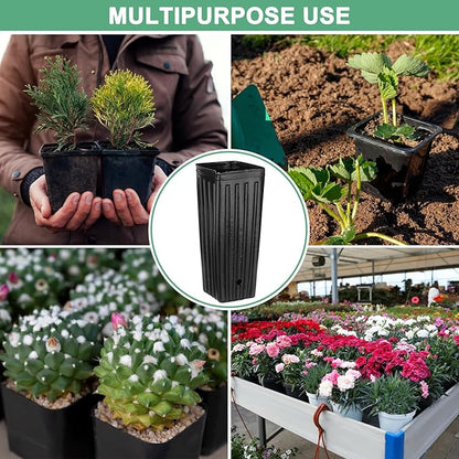 50-Pack Plant Nursery Pots, 4.72x4.72x9.84 Inch Plastic Deep Growing Nursery Pots Succulent Planter Flower Tree pots with Drainage Holes for Indoor Outdoor Gardening [Black]