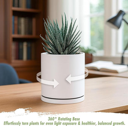 D'vine Dev Double-Layer Planter Set – Rotating Plastic Cachepot with Clear Inner Liner for Root Health, Perfect for Indoor Plants, 4.5", White, 73-U-A-1