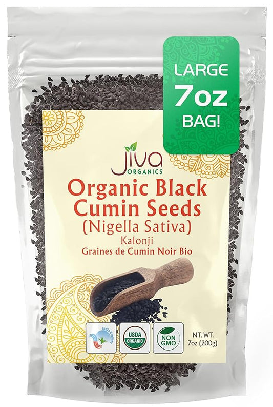 Jiva Organic Nigella Seeds 7 Ounce Bag - Kalonji Seeds, Whole Black Seed, Nigella Sativa, Black Cumin