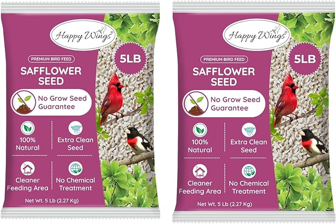 Happy Wings Safflower Seeds Wild Bird Food - 5 Pounds I Combo Pack of 2 No Grow Seed I Bird Seed for Wild Birds