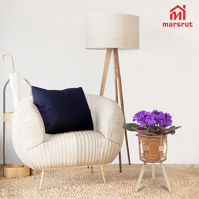 Rattan Plant Stand, Wicker Plants Baskets Indoor, Small, Cute Handmade Woven Wooden Planter with Legs, Boho Style Hollow Flowers Display Rack Straw Standing Floor Stool Shelf for Pot Holder Outdoor Decorations