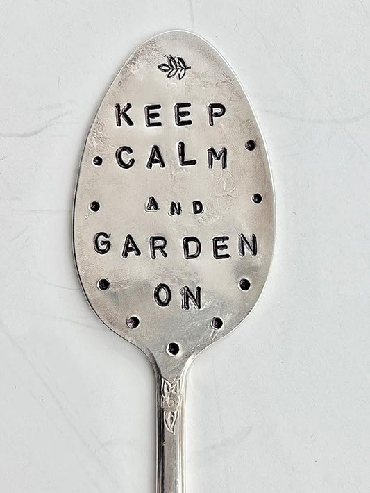 GARDEN MARKER Keep Calm and Garden On hand crafted Plant stake made from recycled Spoon makes a great gift