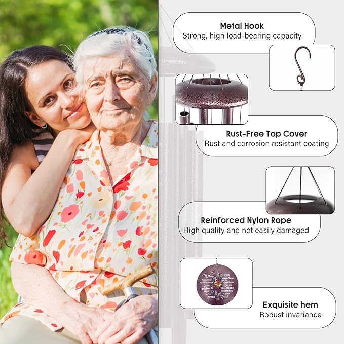 ASTARIN Personalized Memorial Wind Chime for Loss of Loved One 30/36/45 inch, Sympathy Deep Tone Wind Chimes for Mom Dad/Mother Father, Remembrance Gifts for Grief Condolence Funeral, Produced in USA