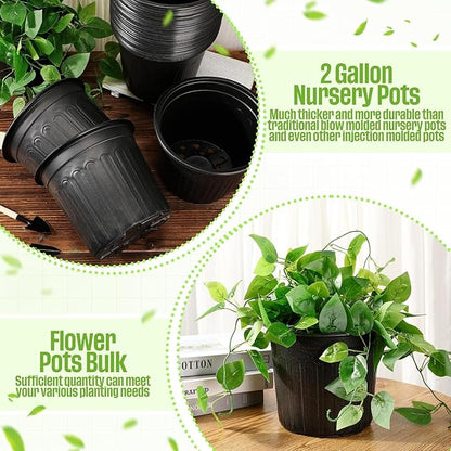 25 Pcs 2 Gallon Plant Nursery Pots Bulk Plastic Planter Flexible Flower Seedlings Pot with Drainage Hole Thickened Seed Starting Container for Flower Succulents Cuttings Transplanting