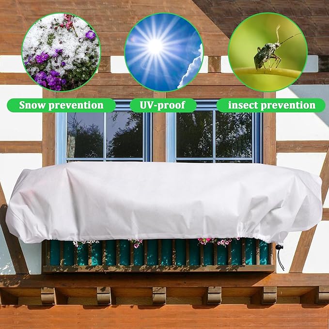 DECOHS 3 Pc Rectangular Winter Plant Freeze Protection- 59" x 17.7" x 15.7" Balcony Plant Box Cover- Planter Frost Covers Bags Wraps Blanket