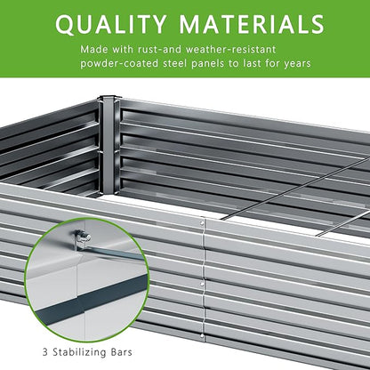 2PCS Galvanized Raised Garden Bed Kit,Vegetable Boxes-Rectangle Metal Flower Box,Large Planter Raised Beds Outdoor Garden for Planting,Fruit,Herb-Silver
