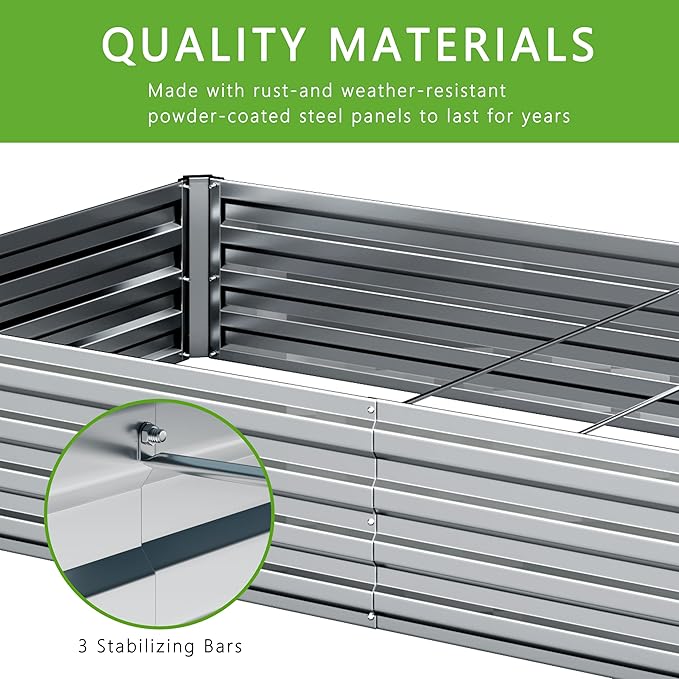 2PCS 12x4x1FT Galvanized Raised Garden Bed Kit,Vegetable Boxes-Rectangle Metal Flower Box,Large Planter Raised Beds Outdoor Garden for Planting,Fruit,Herb-Silver