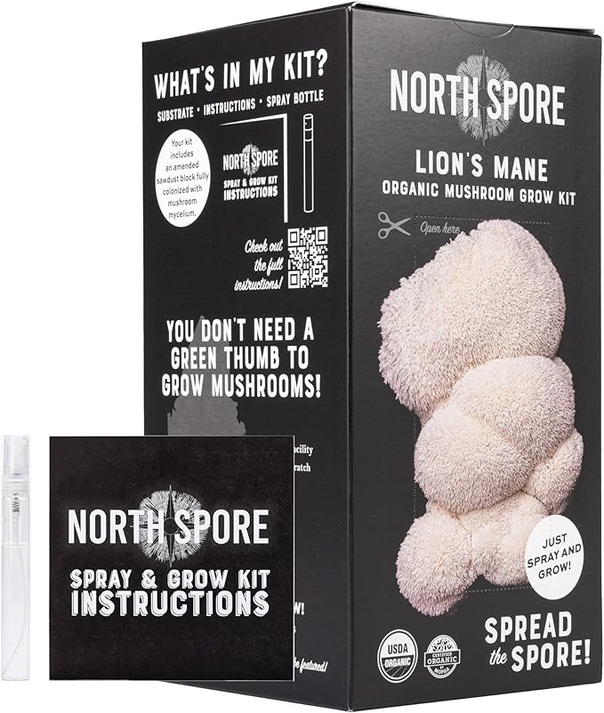 (2-Pack) North Spore Organic Blue Oyster & Lion's Mane Mushroom Spray & Grow Kits (4 lbs each) | USDA-Certified Organic, Non-GMO, Beginner-Friendly & Easy to Use | Handmade in Maine, USA