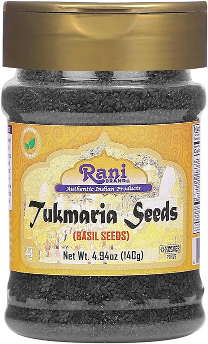 Rani Tukmaria (Natural Holy Basil Seeds) 4.94oz (140g) PET Jar Used for Falooda / Sabja Dessert, Spice & Ayurveda Herbal ~ Gluten Friendly | NON-GMO | Kosher | Vegan | Indian Origin