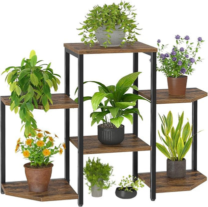 Plant Stand Indoor, Multiple Plant Shelf Corner Rack, 6 Potted Plant Stand, 6 Tiers Large Flower Holder, Planter Display Rack for Patio Balcony Living Room Bedroom Decor, Rustic Brown