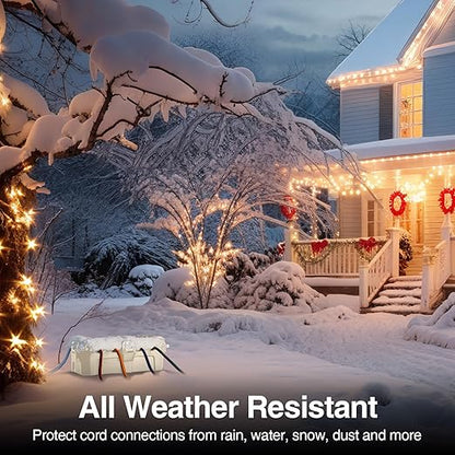 RESTMO Outdoor Electrical Box, IP54 Weatherproof Extension Cord Cover with 6 Cable Entry Ports, Waterproof Connection Box Protect Power Strip, Timer, Plug, Holiday Lights, (11.5x5.2x4 inch), Almond