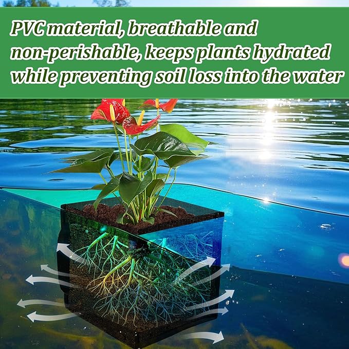 6PCS Mesh Aquatic Pond Plant Baskets, 2 Gallon Large Pond Planting Bags Reusable Aquatics Planter Pot Water Lily Growing Container with Handles for Lotus Bog Plant Garden Terrestrial Plants, 7.9"