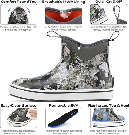 HISEA Kids Easy-On Rain Boots for Boys and Girls, Warm Waterproof Insulated Deck Boots Non-Slip Rubber Ankle Boots