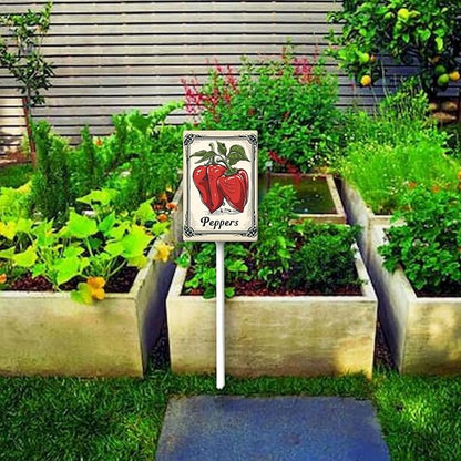 Uptell Vegetable Garden Peppers Yard Sign Label With Stake Plant Markers For Outdoor Plants Waterproof 8x12inch Nursery Garden Outdoor Sign