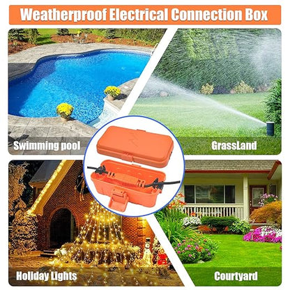 Hrensaw Small Weatherproof Electrical Connection Box(6 x 3.5 x 2.2inch),Outdoor Electrical Box,Waterproof Extension Cord Covers for Plug, Extension Cables, Holiday Lights,Orange