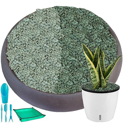 18 lbs Succulent and Cactus Bonsai Pebbles, 4-6mm Decorative Landscaping Stones Natural Garden Gravel Rocks for Indoor Outdoor Plants Aquariums DIY, and Gardening Top Dressing, Green Zeolite