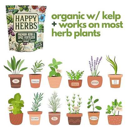 Fertilizer for Herbs Happy Herb Organic Fertilizer by Happy Nutrients – Plant Food for Basil, Mint, Cilantro, Rosemary, Thyme & More – Macro & Micro Nutrients for Home Gardens – 12 oz (0.34 kg)