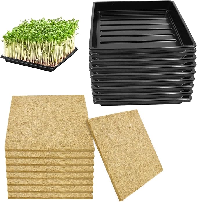 9Set Microgreens Growing Mat with Tray, Microgreen Growing Kit 10″×10″ Wheatgrass Seed Sprouting Starter Mat Hemp Fiber Grow Tray Hydroponic Jute Pads Indoor Organic Production for Germination Sprouts