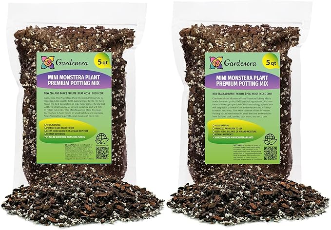 GARDENERA Mini Monstera Planting Mix - Promotes Steady Growth and Vibrant Foliage - 10 Quart (2 Bags of 5 Quart)