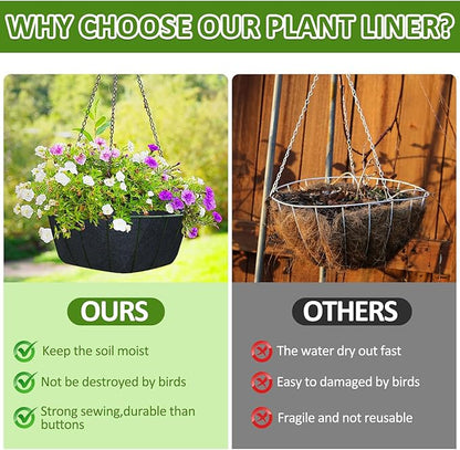 14Inch Round Fabric Planter Liners (4pcs), Felt Flower Pot Liners for Hanging Baskets, Planter Liner for Garden Flower Vegetables Plant Indoor/Outdoor (Black)