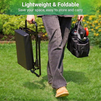 Walensee Garden Kneeler and Seat – Foldable Heavy Duty Garden Stool with Soft Leather Kneeling Pad, Removable Tool Pouch, Sturdy Steel Frame, No Assembly, Ideal Gardening Gift for Women & Men